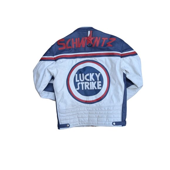 SOLD Vintage 1990's Lucky Strike Leather Motorcycle Coat For Men Size L - Picture 2 of 7